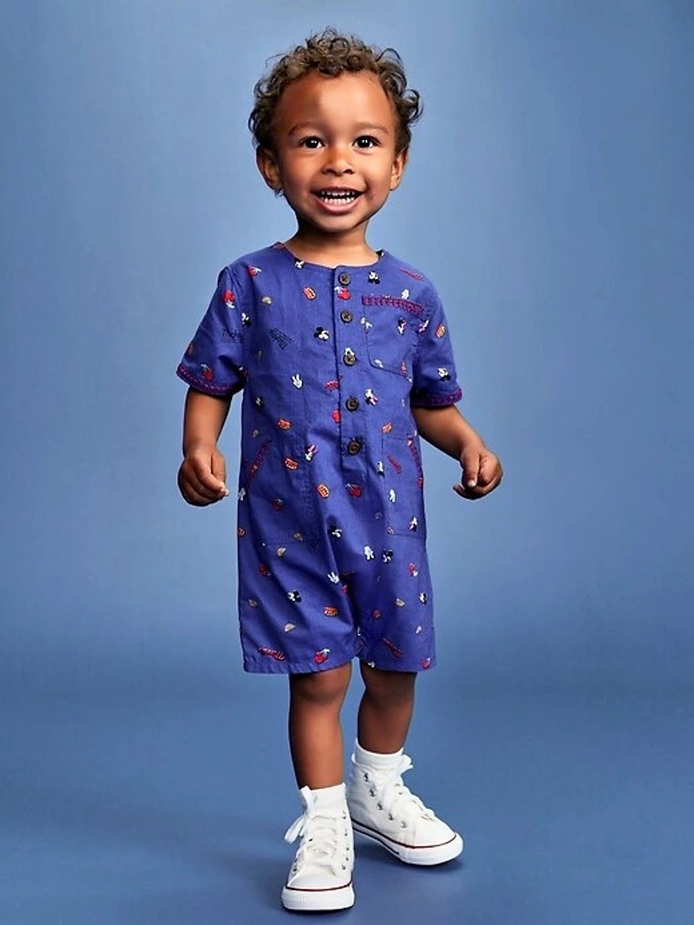 Disney Mickey Mouse Minnie Poplin Kids Blue One Piece Romper Boys 3-6 Months NWT